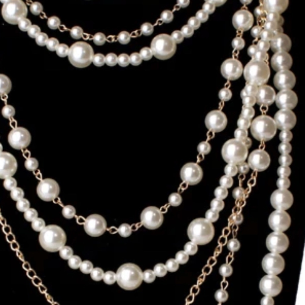 Vintage Style Imitation Pearl and Goldtone Layered Necklace - Picture 2 of 2